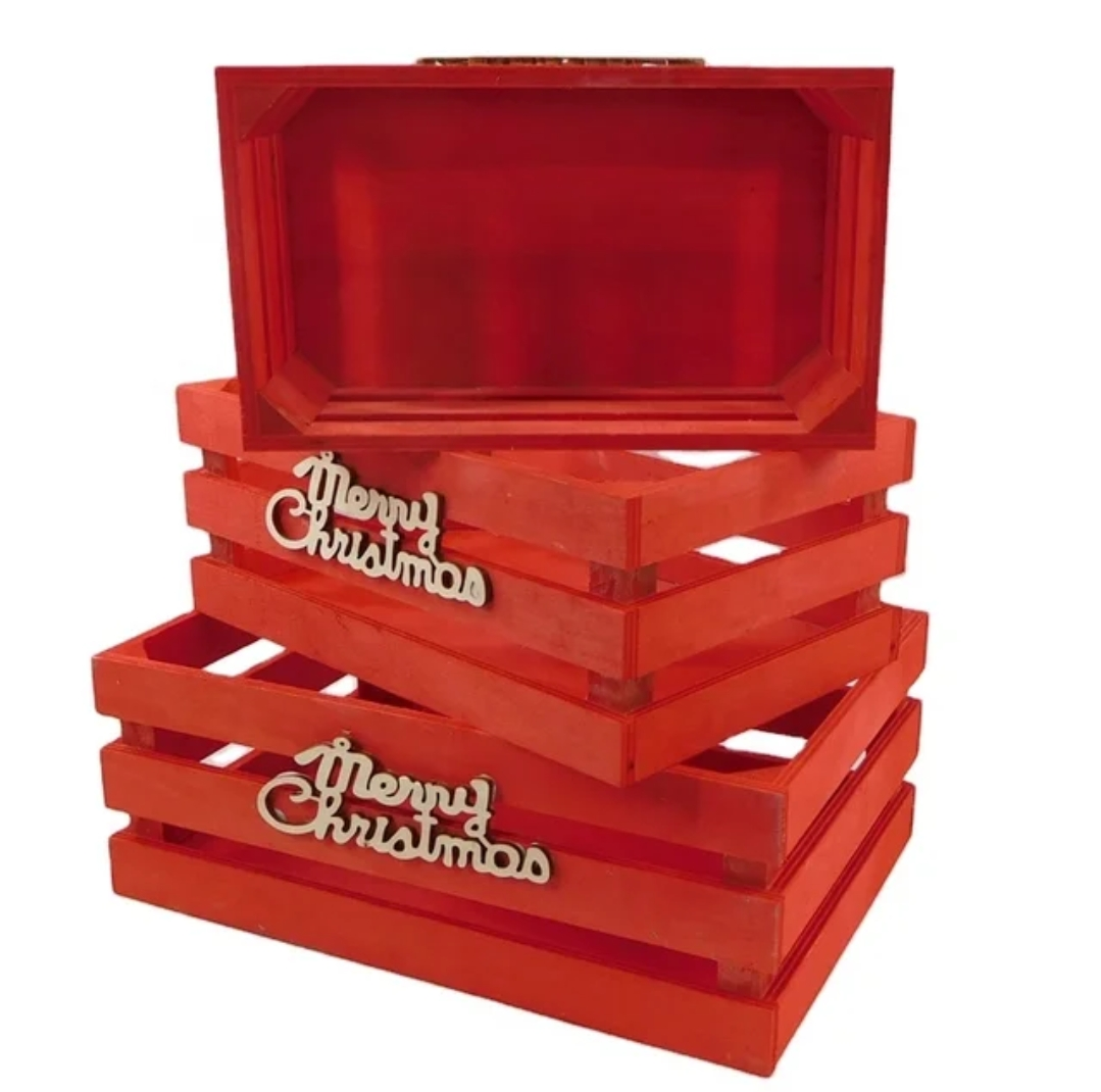 Christmas Red Crate Set of 3 (30x21 | 26x17 | 23x13) cm