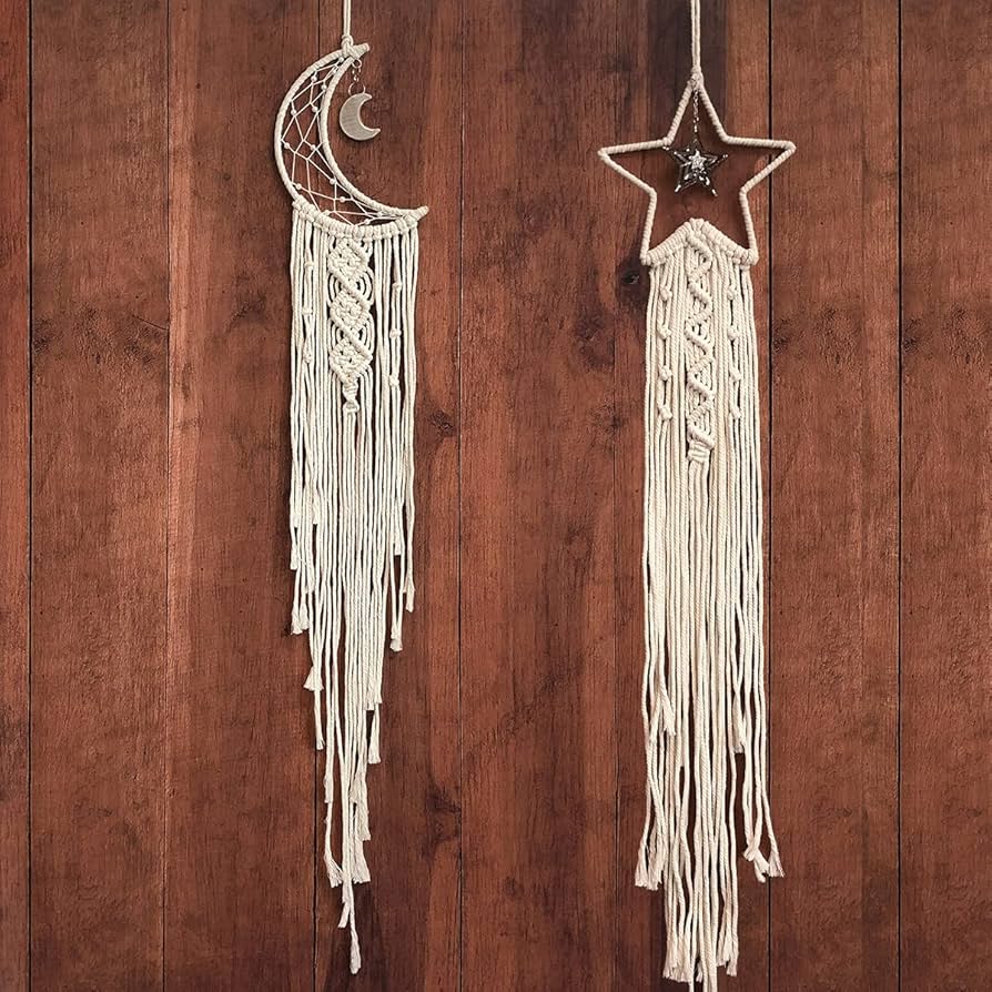 Woven Macrame Wall Hanging Moon Star Wreath 80 cm