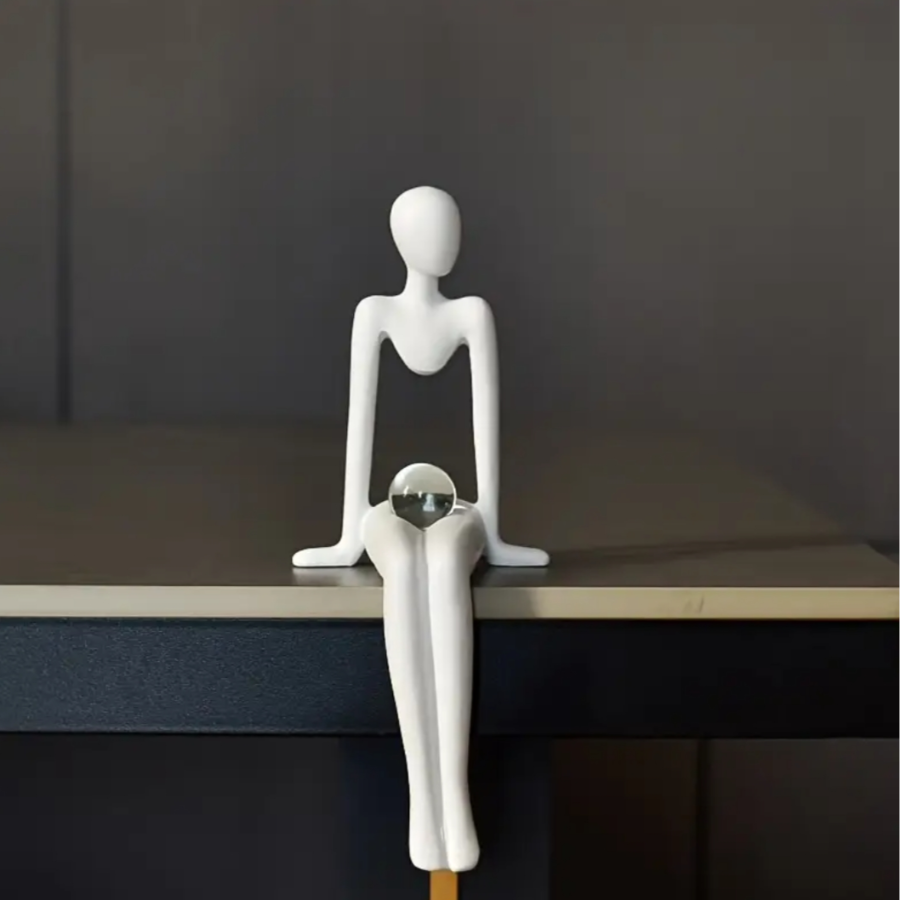 Human Character Figurine Sitting Statue 20 cm