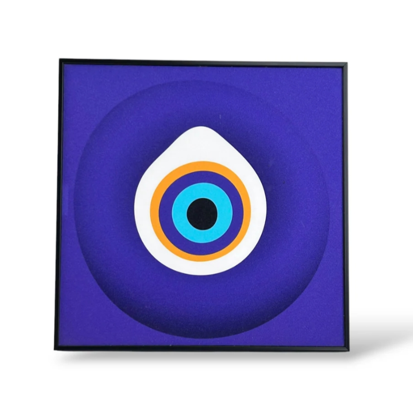 Wall Framed Art Glitter Finish Blue Eye, 22x22 cm