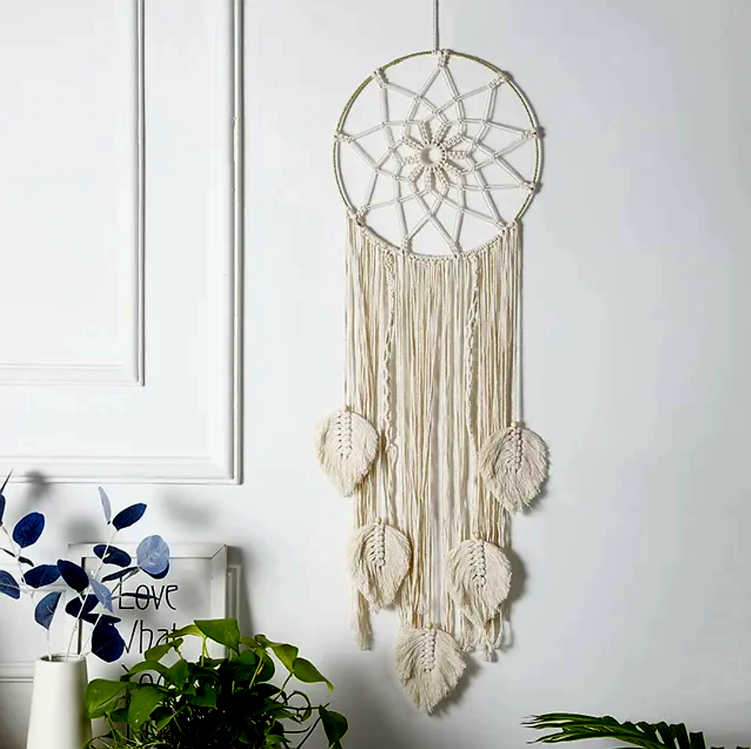 Woven Macrame Wall Hanging Circle Dream Catcher 80 cm