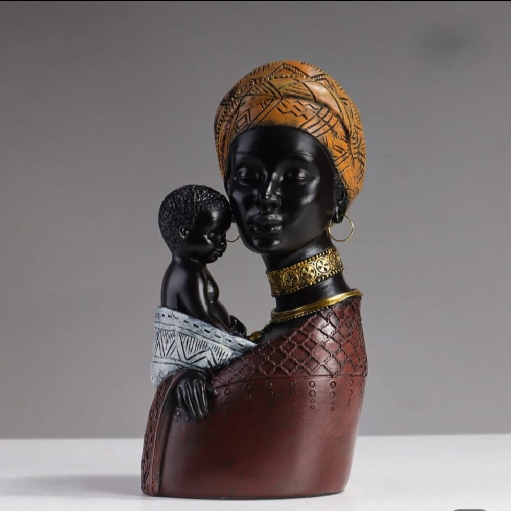 African Mother Figurine w Baby 23 cm