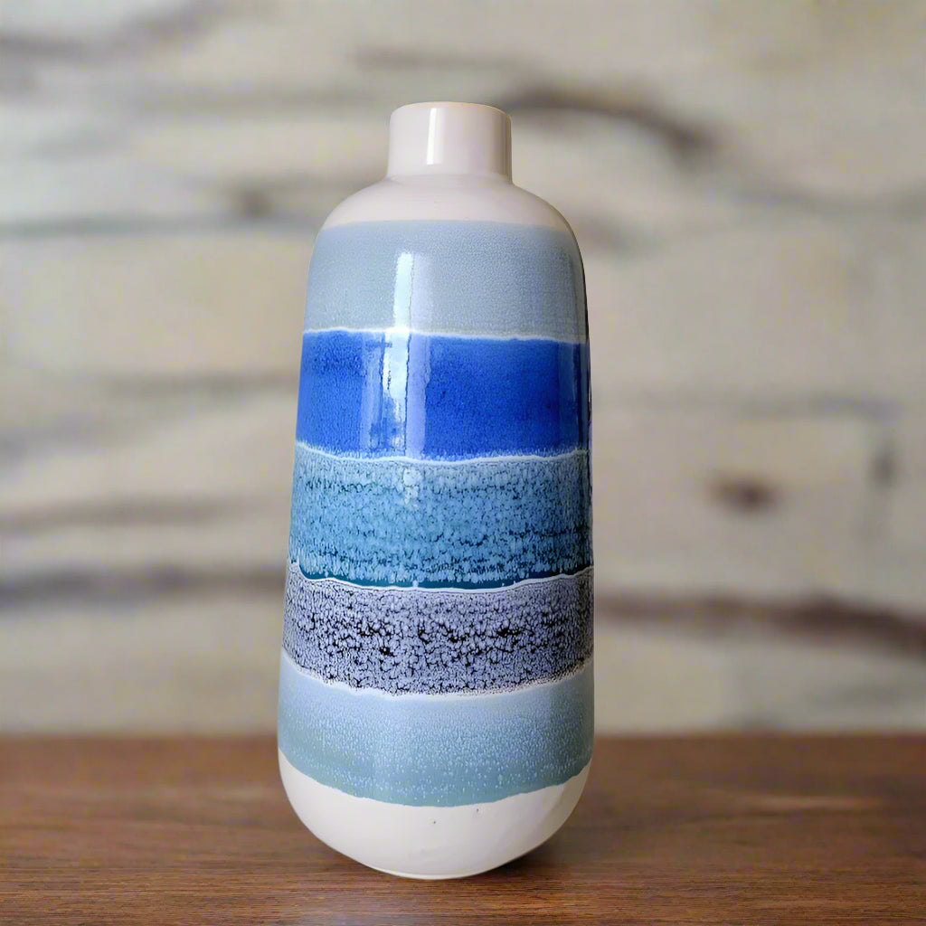 Blue & White Glass Vase 34 cm