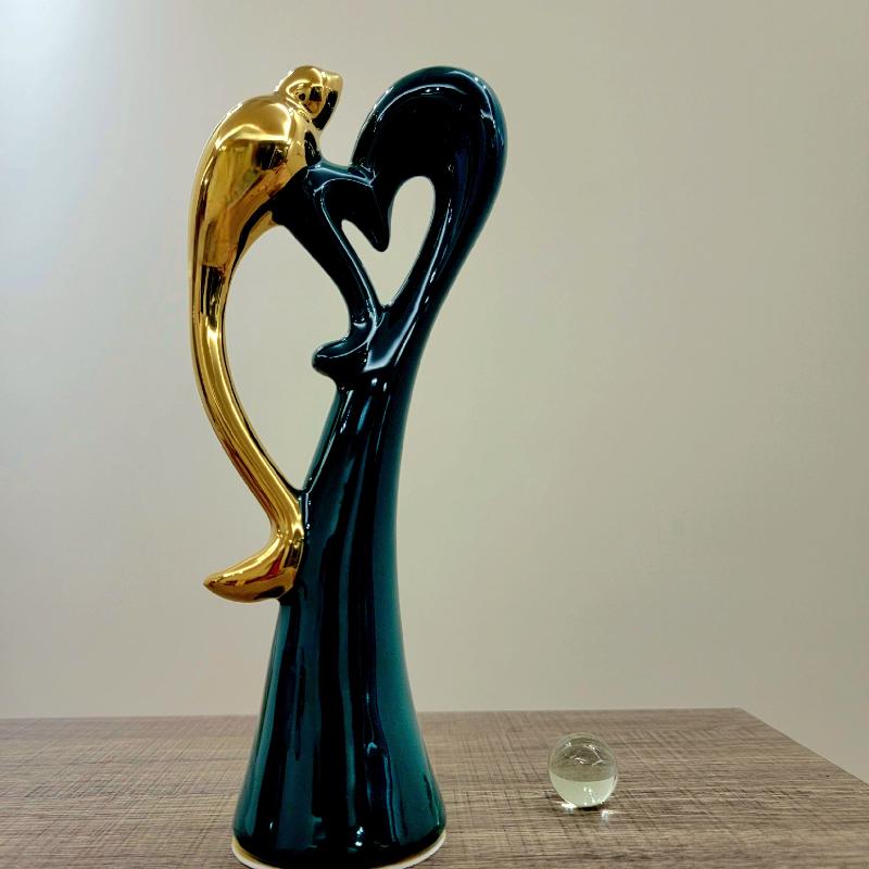 Ceramic Gold Bird on Pine Green Branch 27 cm