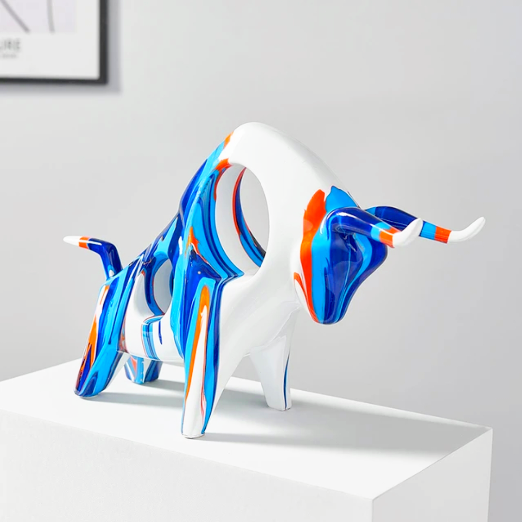 Painted Bull Sculpture Set of 2 Pcs - 25x23 cm | 29x18 cm