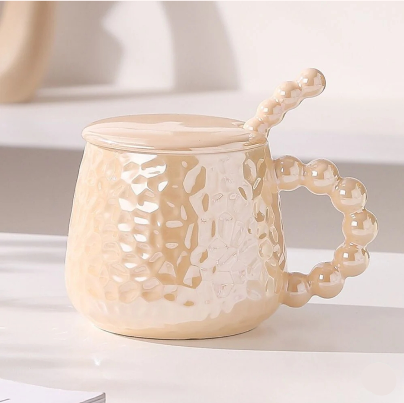 Glossy Pearl Mug Saucer + Spoon + Lid 400 ml