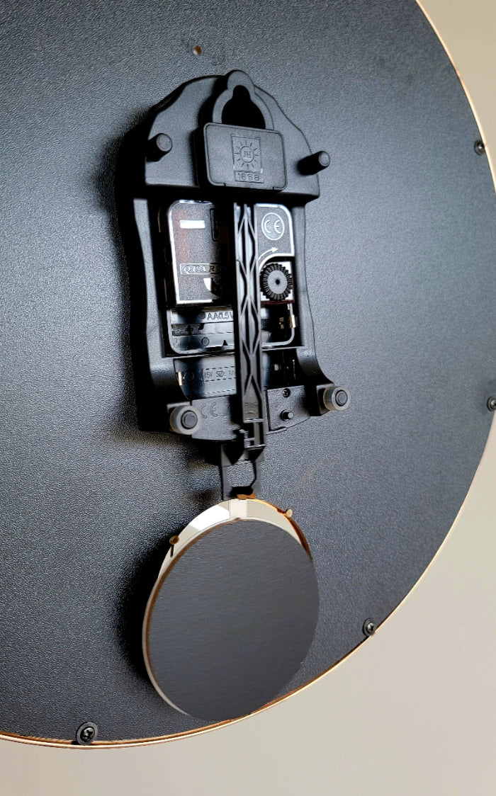 Close-up of a mechanical wall clock