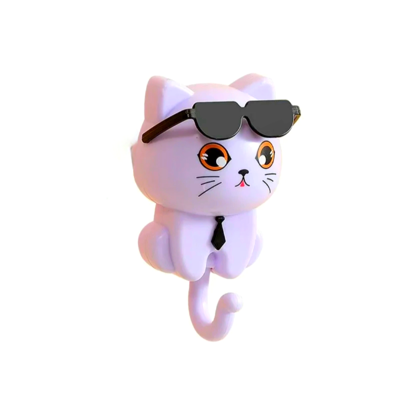 Cat-shaped wall hook with sunglasses and a tie