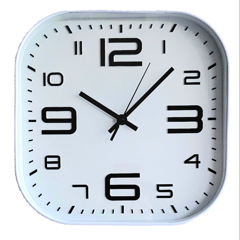 White wall clock with black numbers