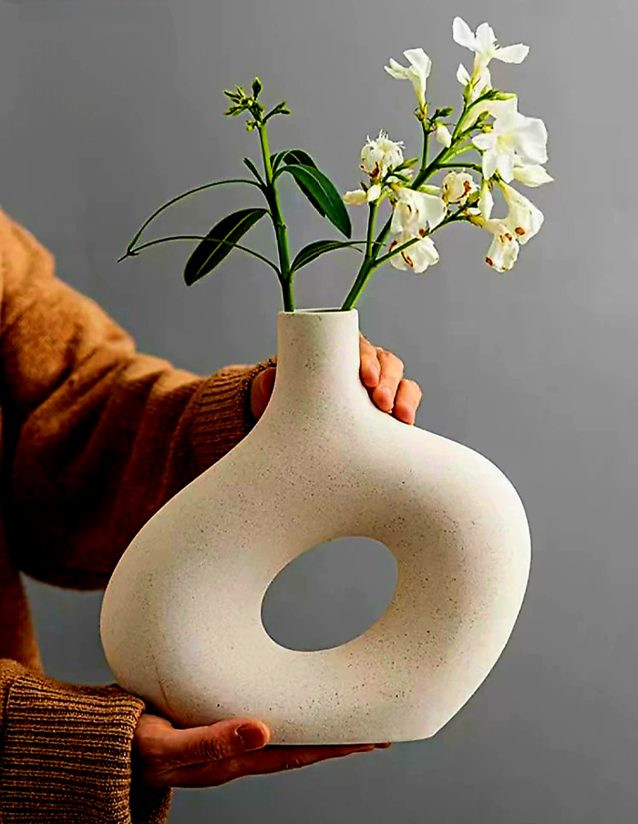 Distorted Donut Vase Stone Cream