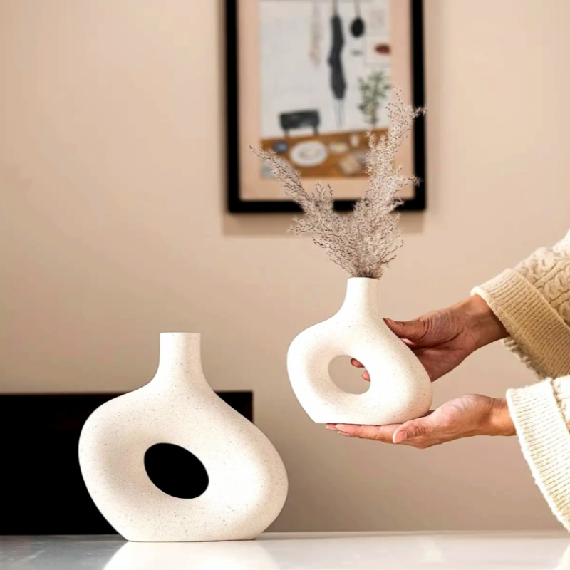 Distorted Donut Vase Stone Cream