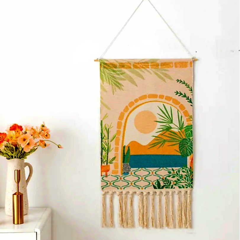 Woven Cotton Tapestry Wall Hanging Sunrise 55x90 cm