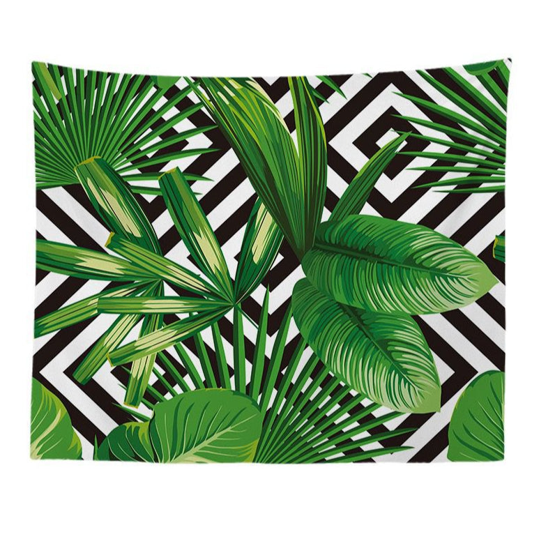 Tapestry Wall Hanging Black & Green Leaves 130x150 cm