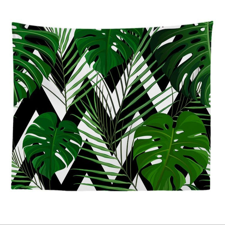 Tapestry Wall Hanging Black & Green Tree 130x150 cm
