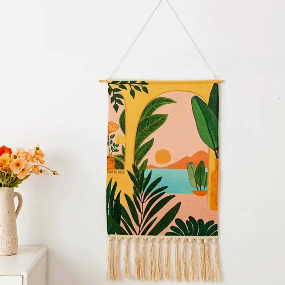 Woven Cotton Tapestry Wall Hanging Jungle 55x90 cm