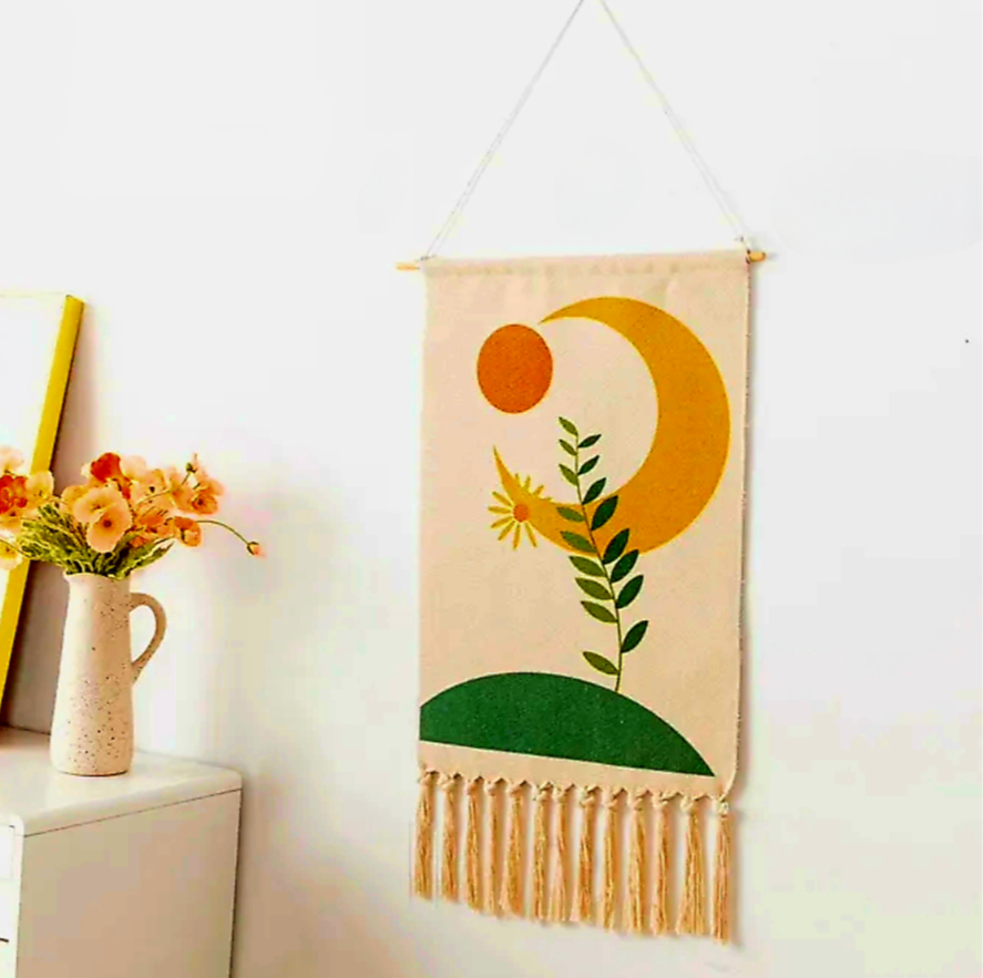 Woven Cotton Tapestry Wall Hanging Moon 55x90 cm