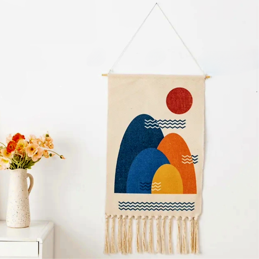 Woven Cotton Tapestry Wall Hanging Mountain 55x90 cm