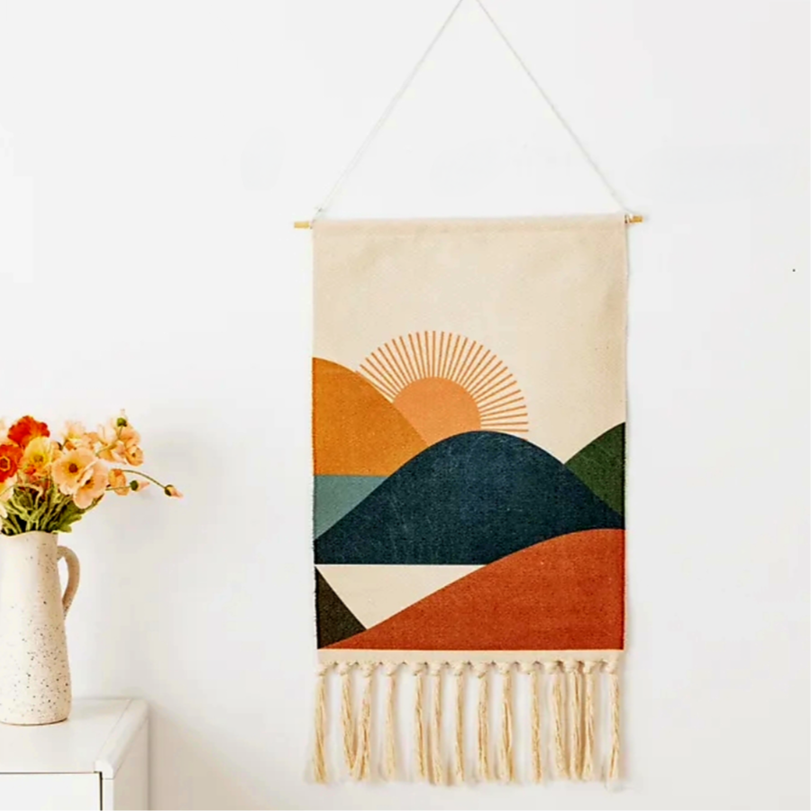 Woven Cotton Tapestry Wall Hanging Sunset 55x90 cm