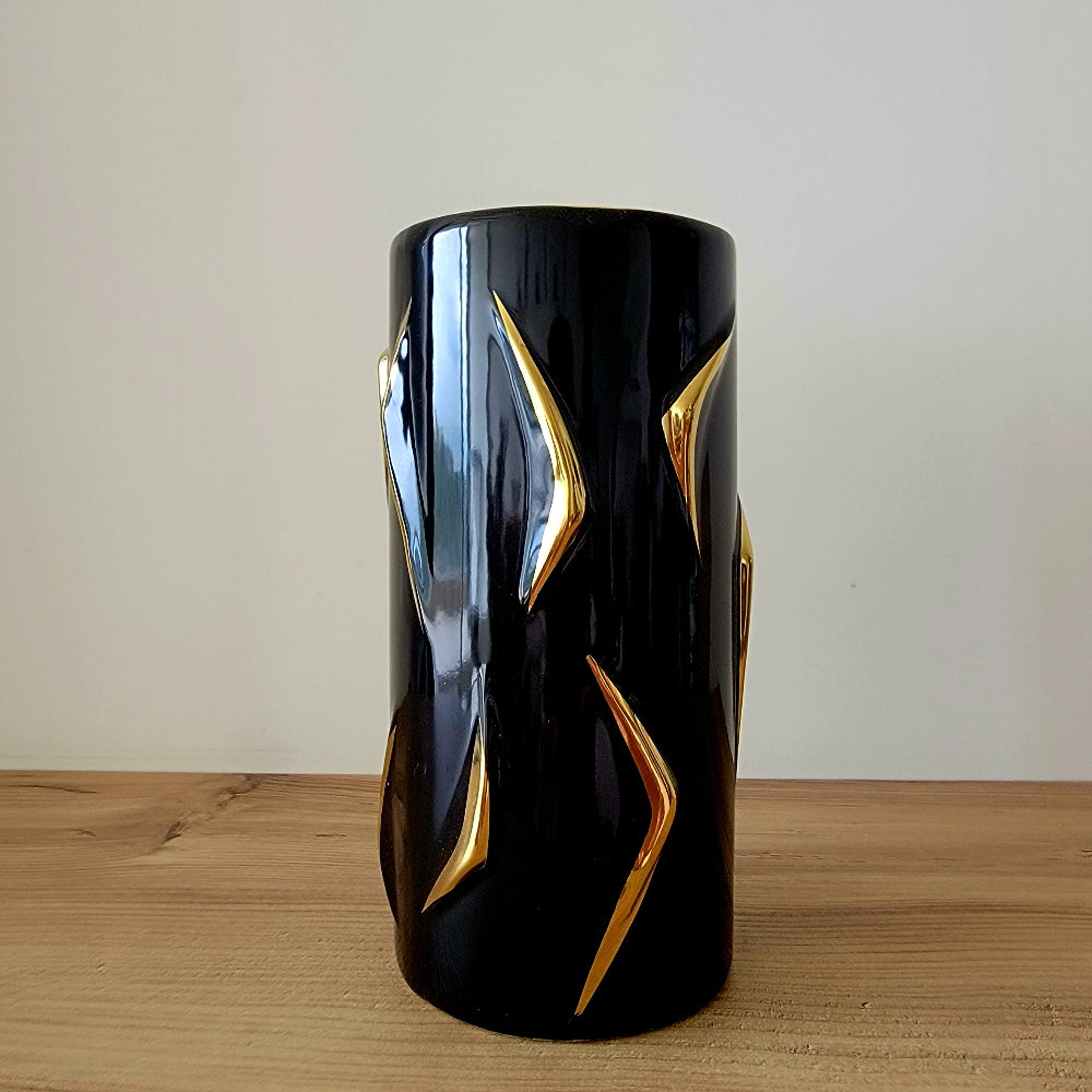 Black & Gold Cylinder Glass Vase 20 cm