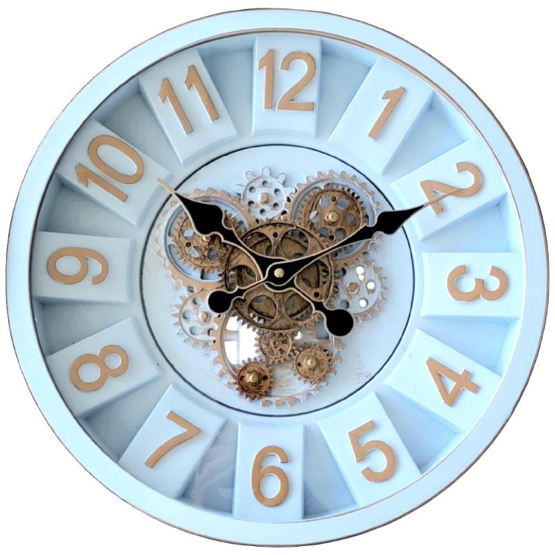 Decorative clock with visible mechanism