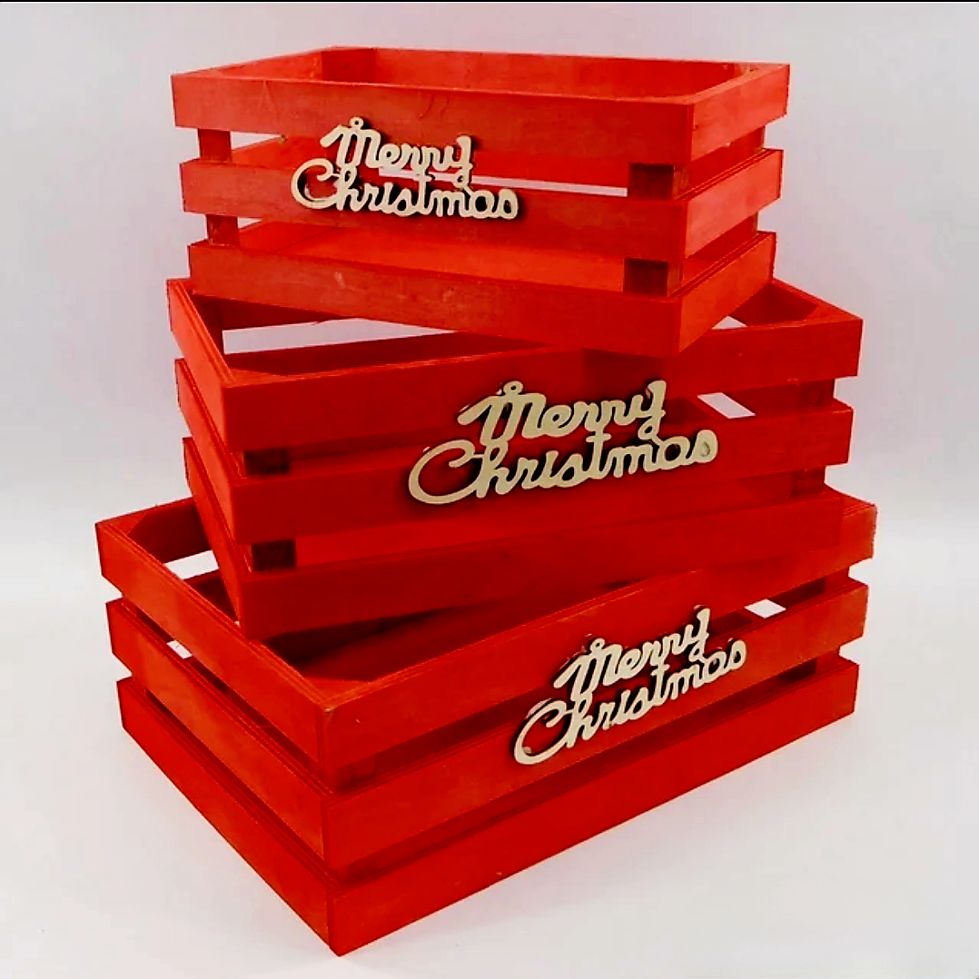 Christmas Red Crate Set of 3 (30x21 | 26x17 | 23x13) cm
