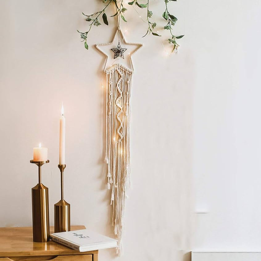 Woven Macrame Wall Hanging Moon Star Wreath 80 cm