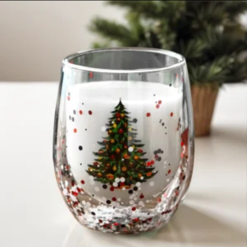 Double Wall Christmas Clear Glass Cup 350 ml
