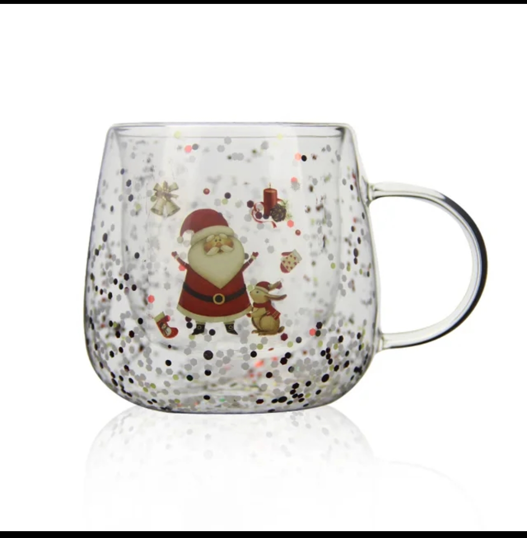 Double Wall Christmas Clear Glass Mug 400 ml