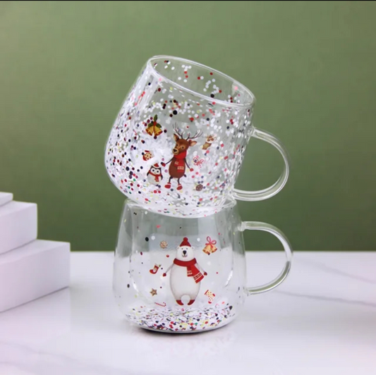 Double Wall Christmas Clear Glass Mug 400 ml