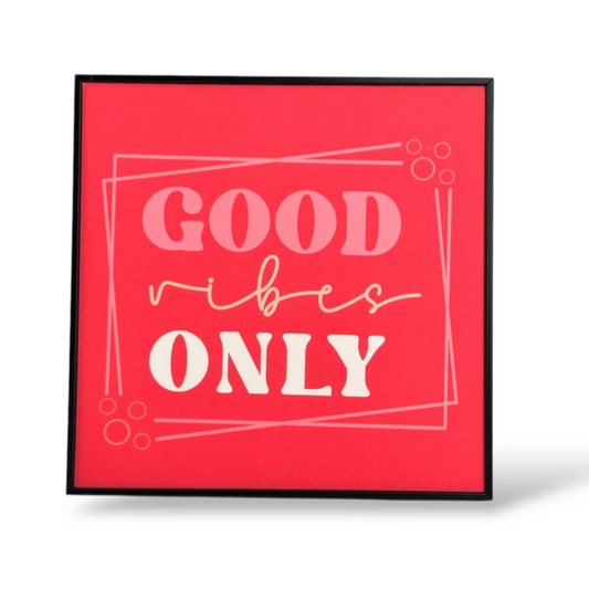 Wall Framed Art Glitter Finish Good Vibes, 22x22 cm