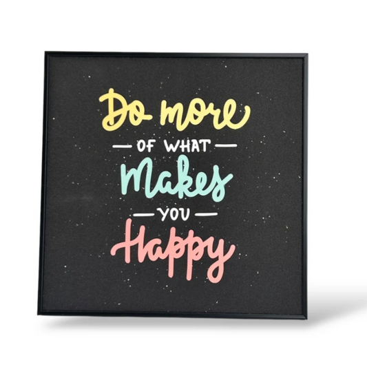 Wall Framed Art Glitter Finish Happy, 22x22 cm