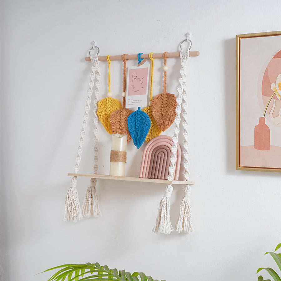 Woven Cotton Leaves Wall Shelf Hanging 45x40 cm