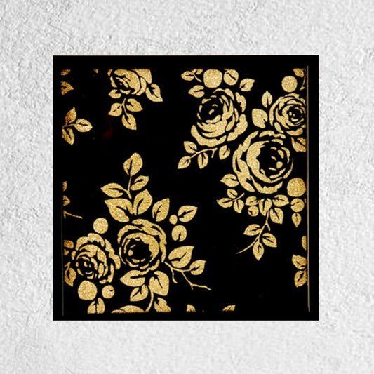 Wall Framed Art Glitter Finish Gold Floral, 18x18 cm