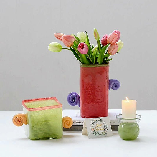 blush vase red pink swirl glass