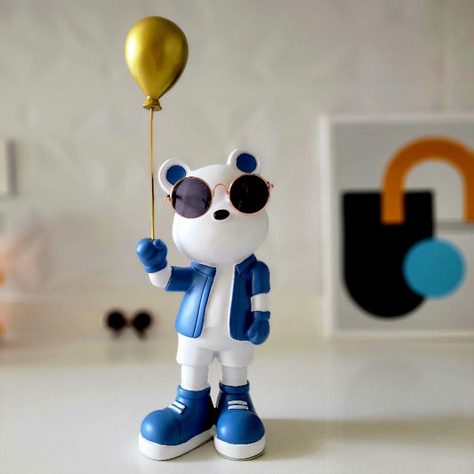 The Cool Bear with Shades & a Balloon -Blue 34 cm