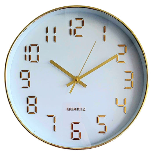 Round wall clock with gold hands 