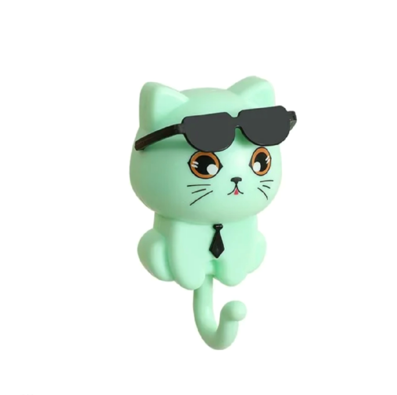 Mint green cat-shaped hook with sunglasses