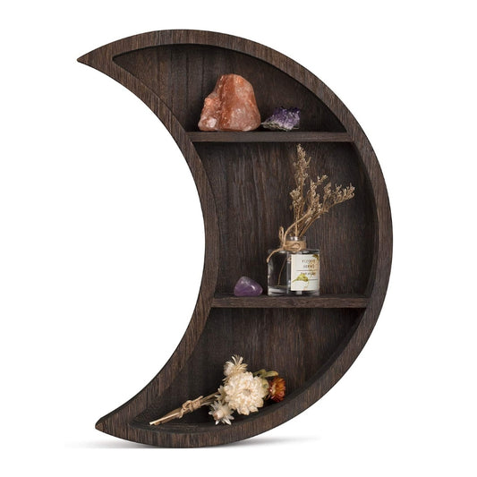 Wooden Shelved Moon Brown, 40 cm