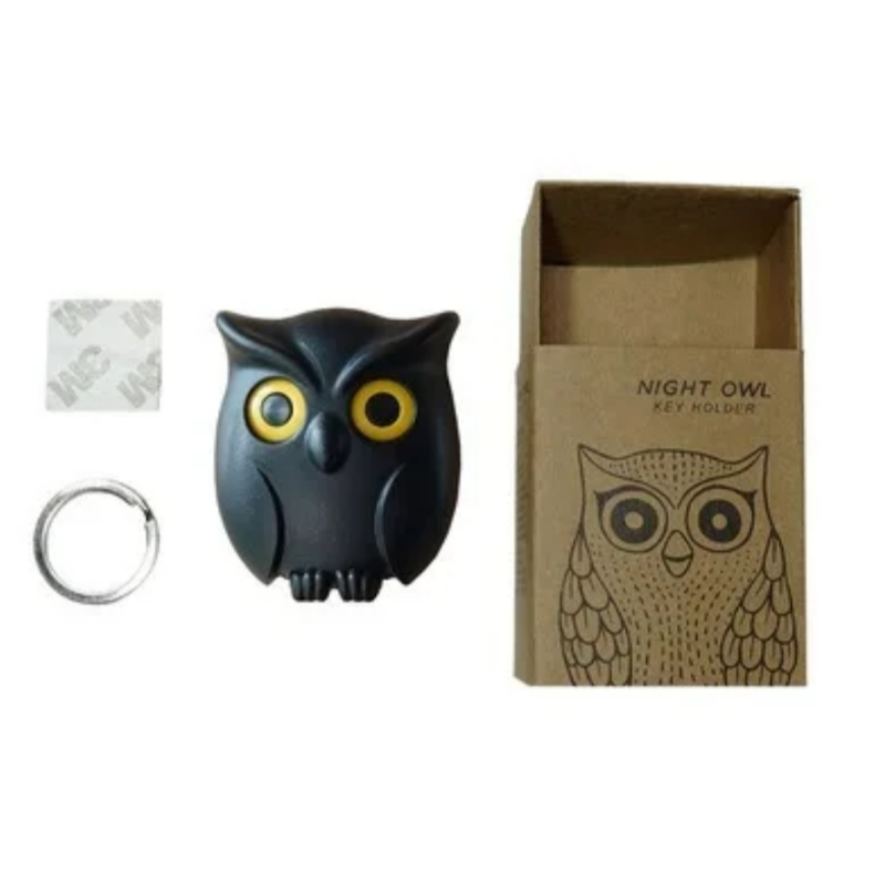 Black owl key holder with yellow eyes 