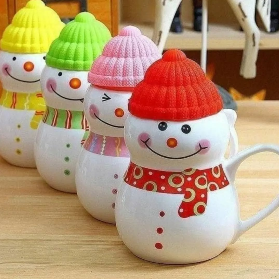 Christmas Snowman Mug + Silicone Hat Lid 350 ml