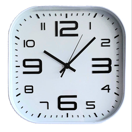 White wall clock with black numbers 
