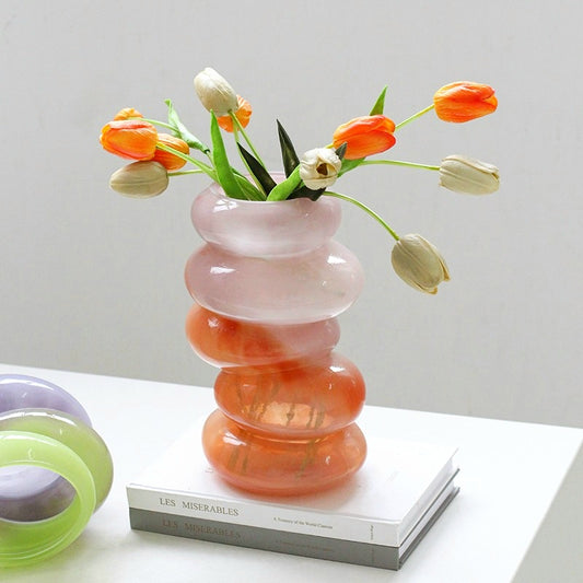stacked glass vase orange
