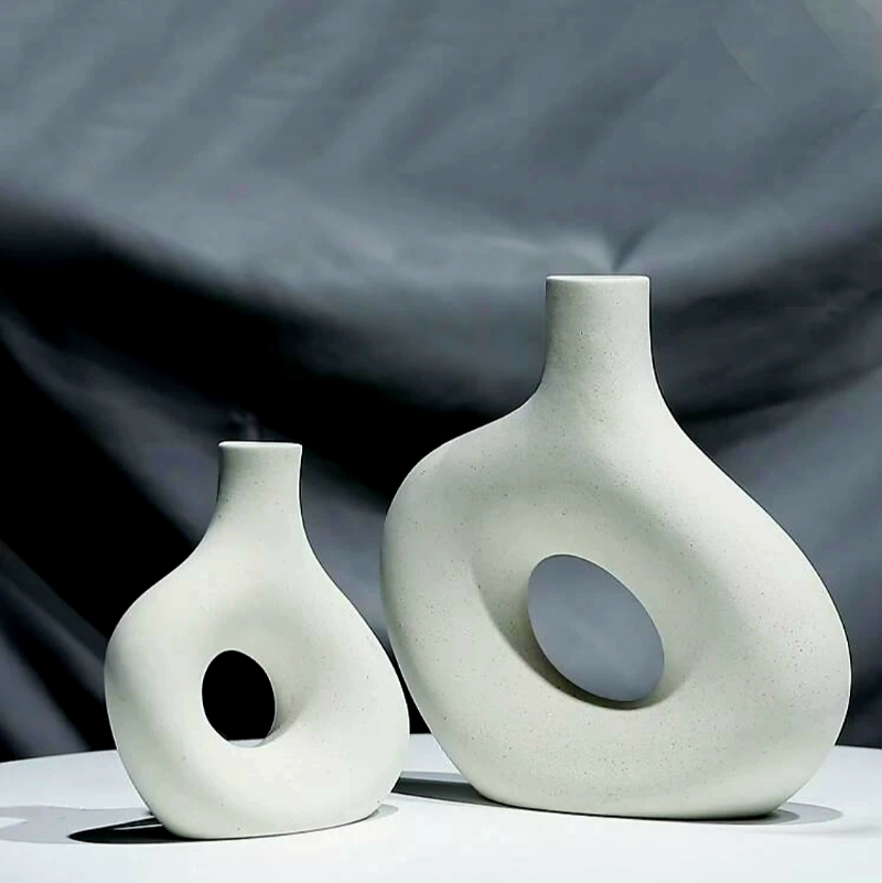 Distorted Donut Vase Stone Cream