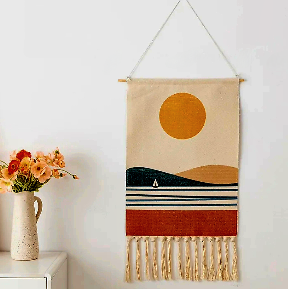 Woven Cotton Tapestry Wall Hanging Ocean 55x90 cm