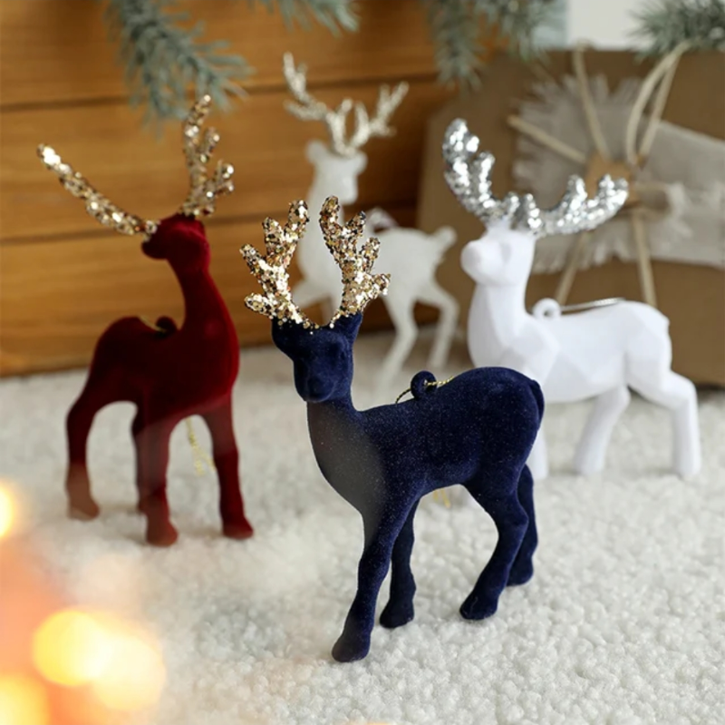 Velvet Deer Christmas Tree Ornament Hanging 9 cm, 1 Pc