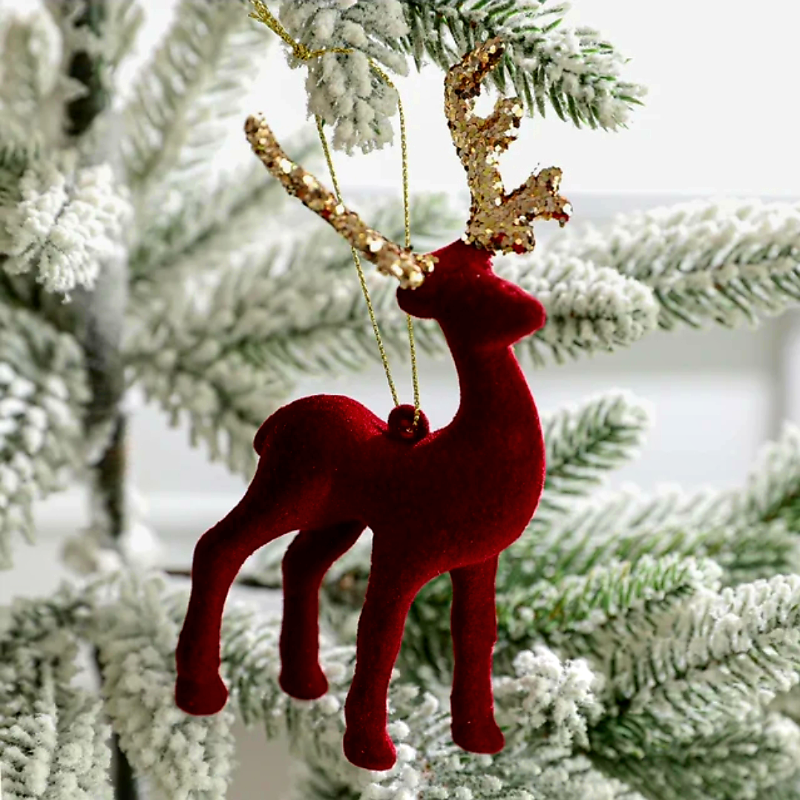Velvet Deer Christmas Tree Ornament Hanging 9 cm, 1 Pc